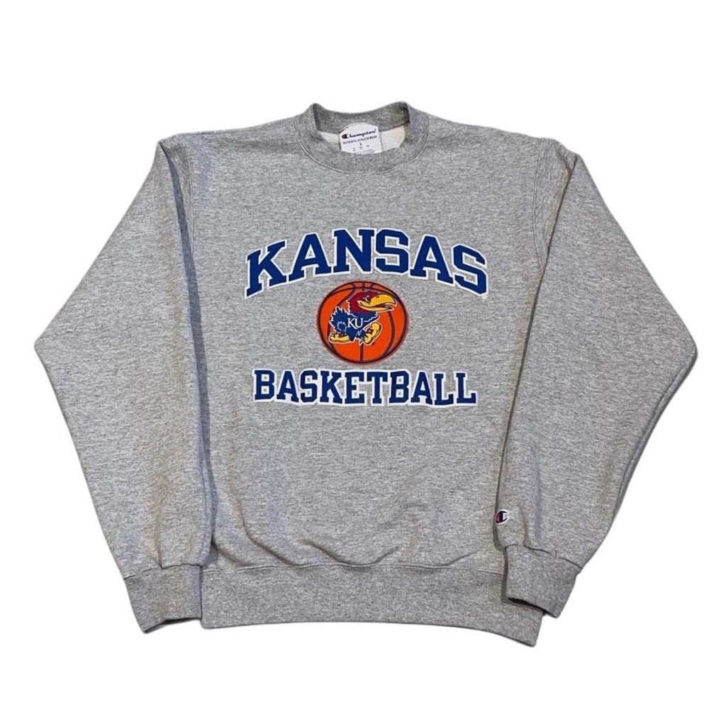Y2K Champion Kansas Jayhawks Basketball Patch Crewneck Sz Small